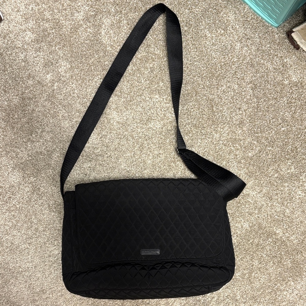 Vera Bradley Black Quilted Crossbody Laptop Messenger Bag